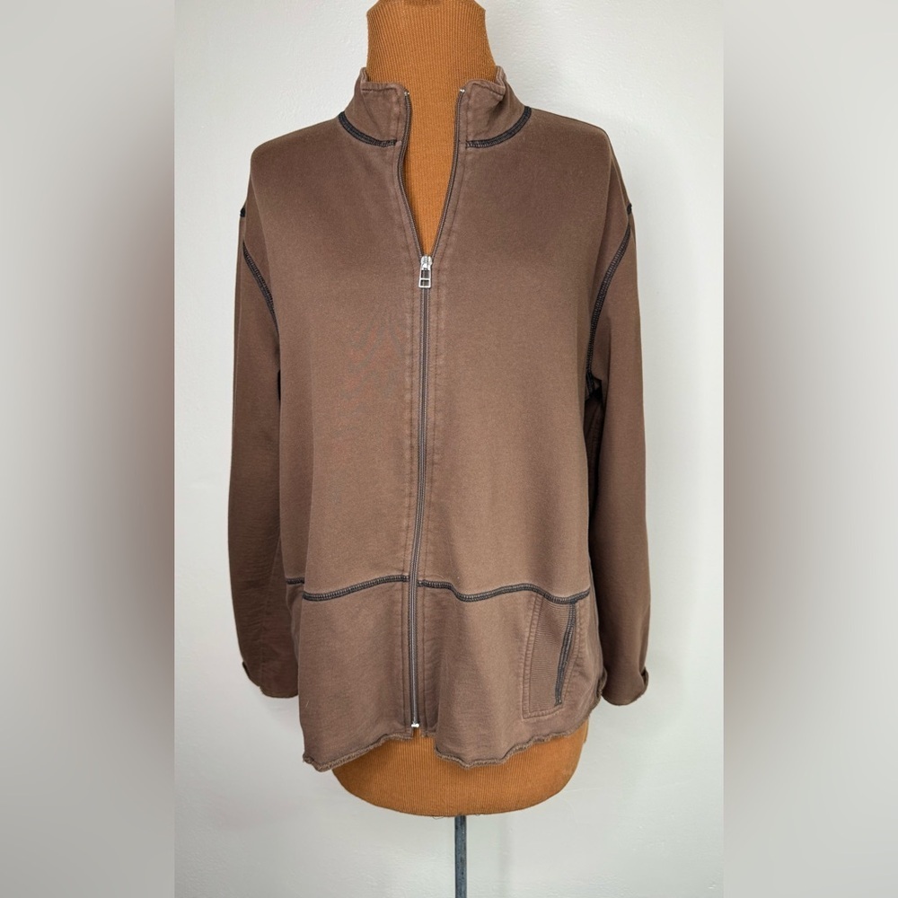 Spa by Chico's Rich Brown Cotton Knit Zipper Front Jacket Size Large